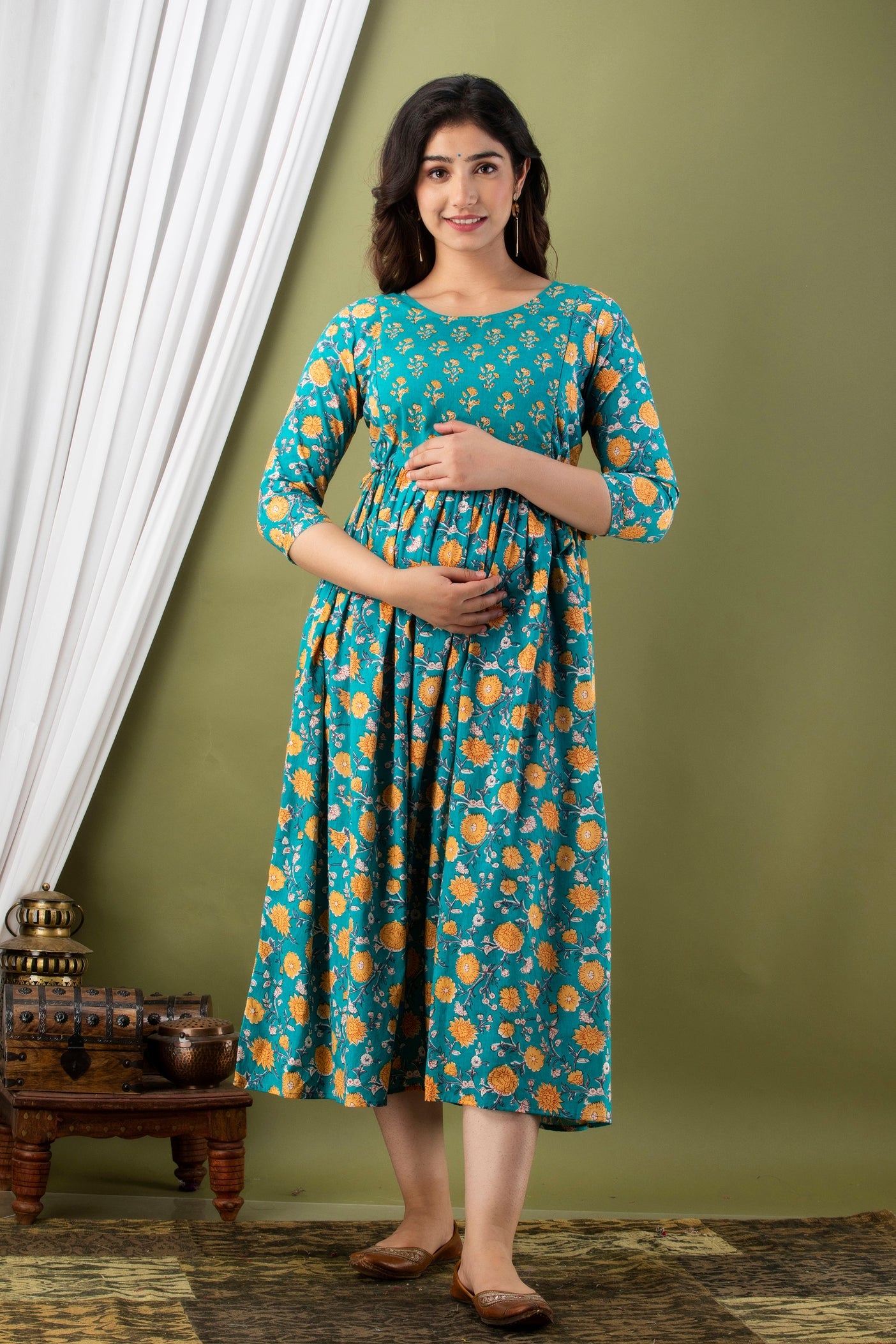 Hima Premium Cotton Anarkali Feeding & Maternity Kurti – 48 Inch Length, 2 Side Zips All-Day Comfort for Moms (Blue)