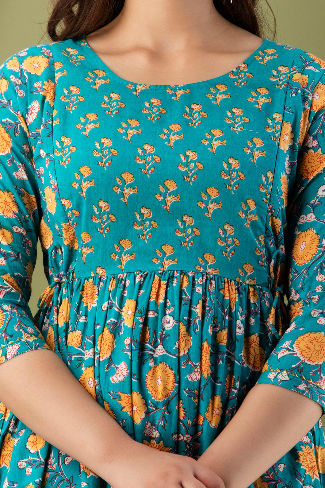 Hima Premium Cotton Anarkali Feeding & Maternity Kurti – 48 Inch Length, 2 Side Zips All-Day Comfort for Moms (Blue)
