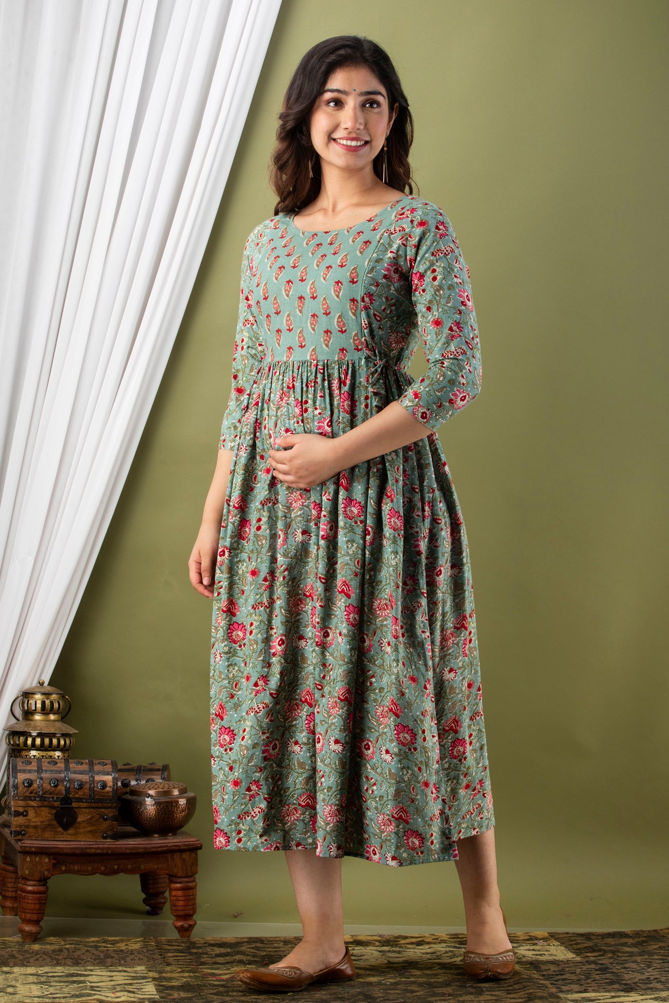 Hima Premium Cotton Anarkali Feeding & Maternity Kurti – 48 Inch Length, 2 Side Zips All-Day Comfort for Moms (Grey)