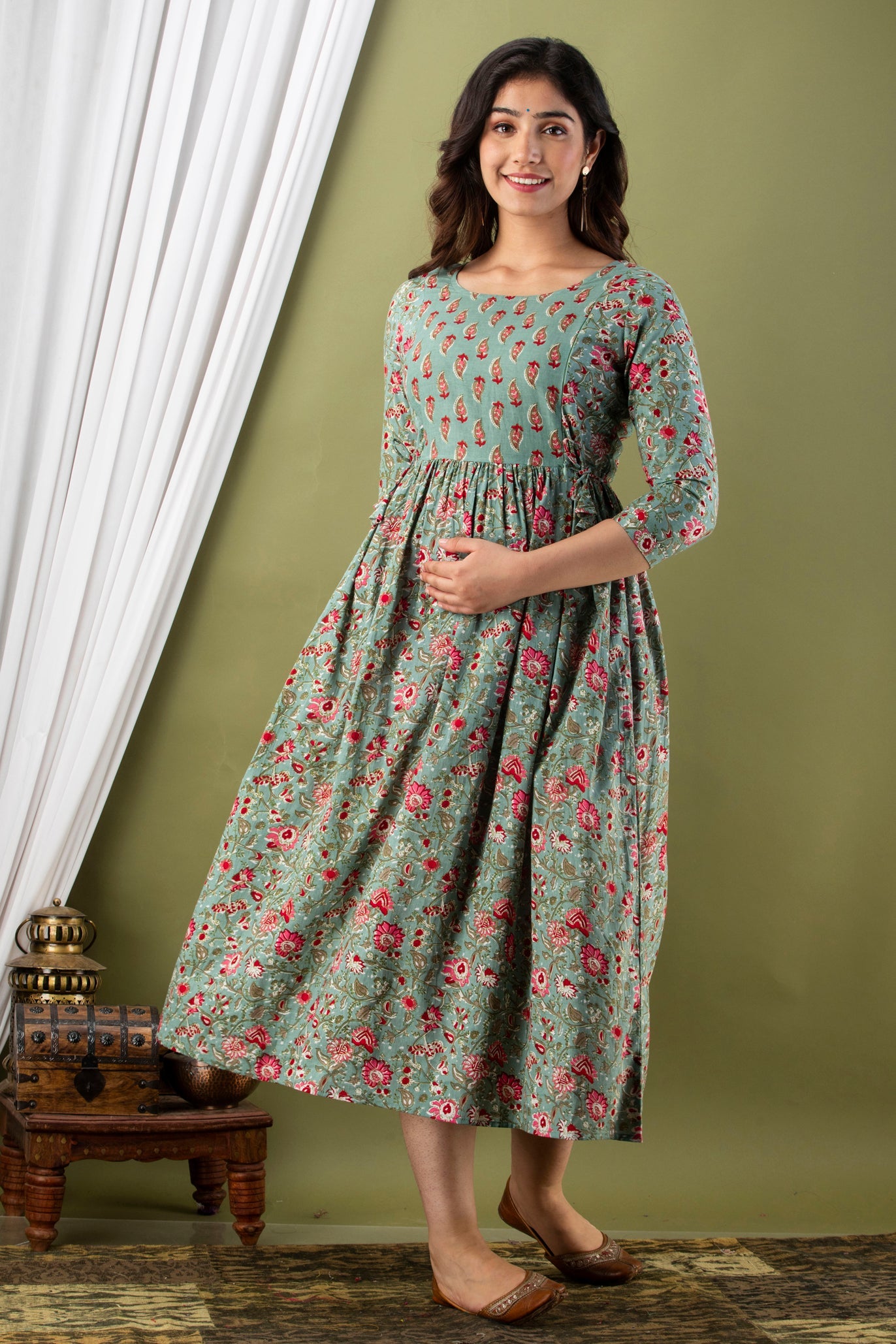 Hima Premium Cotton Anarkali Feeding & Maternity Kurti – 48 Inch Length, 2 Side Zips All-Day Comfort for Moms (Grey)