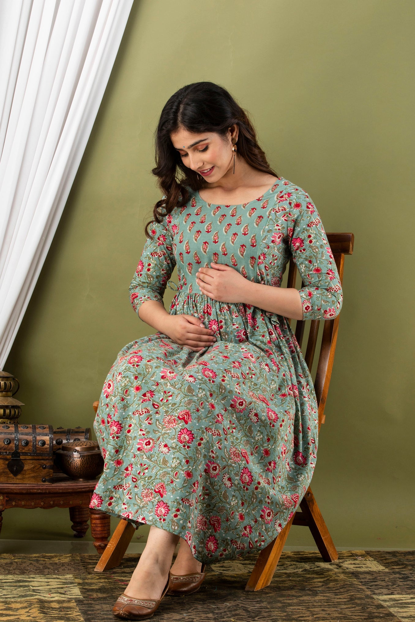 Hima Premium Cotton Anarkali Feeding & Maternity Kurti – 48 Inch Length, 2 Side Zips All-Day Comfort for Moms (Grey)