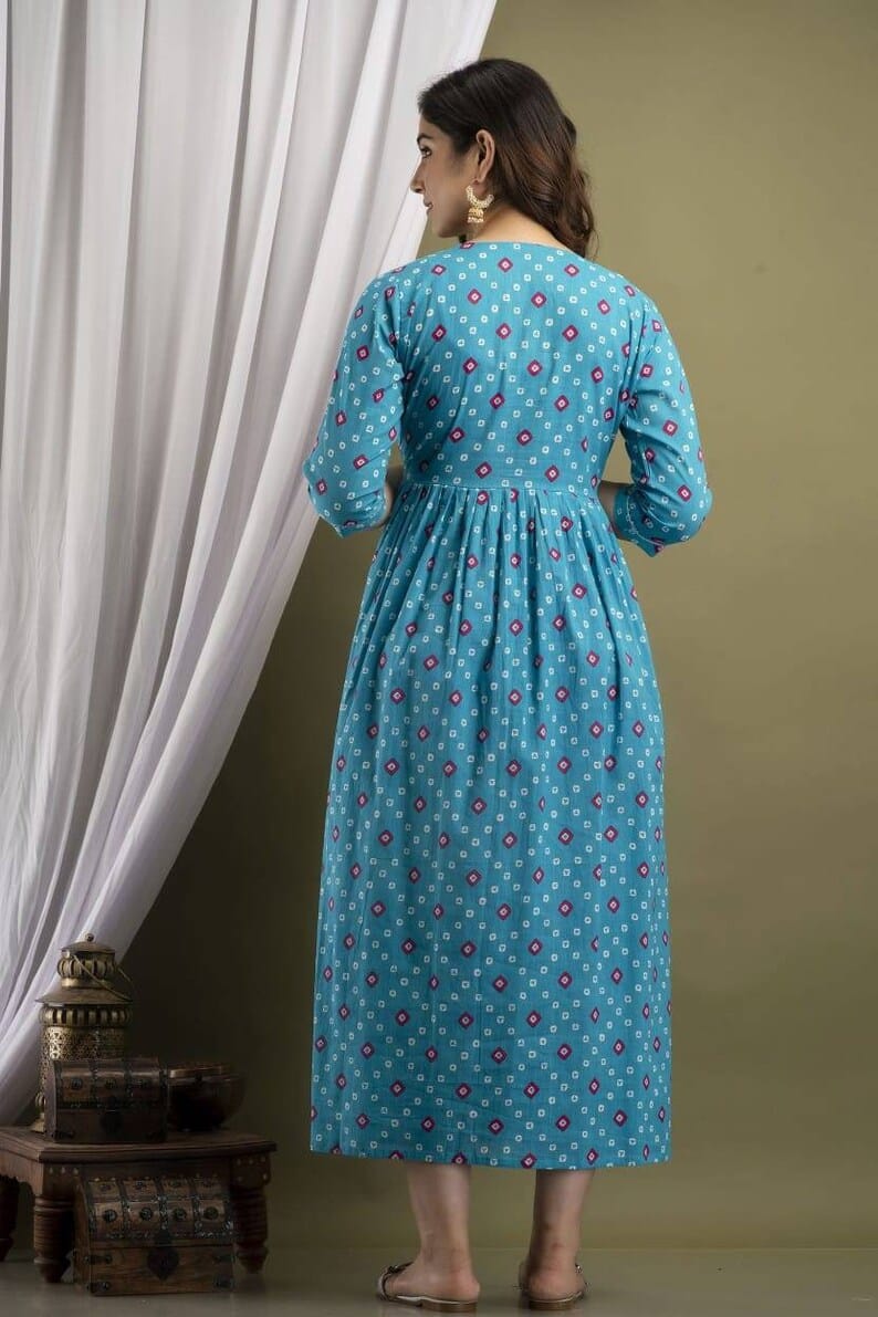Hima Premium Cotton Anarkali Feeding & Maternity Kurti β 48 Inch Length, 2 Side Zips All-Day Comfort for Moms Sky Blue