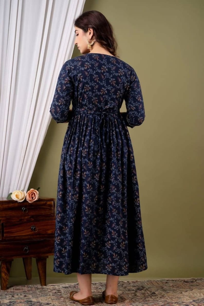 Hima Premium Cotton Anarkali Feeding & Maternity Kurti – 48 Inch Length, 2 Side Zips All-Day Comfort for Moms Dark Blue