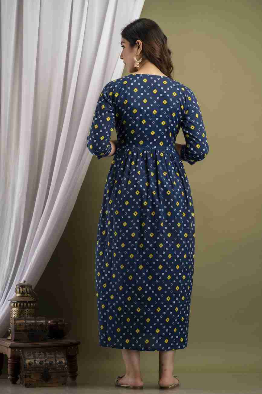 Hima Premium Cotton Anarkali Feeding & Maternity Kurti – 48 Inch Length, 2 Side Zips All-Day Comfort for Moms (Dark Blue)
