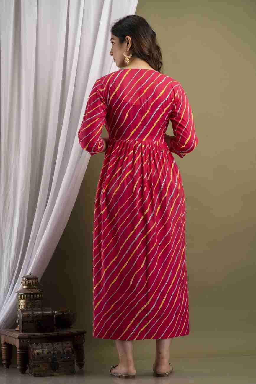 Hima Premium Cotton Anarkali Feeding & Maternity Kurti – 48 Inch Length, 2 Side Zips All-Day Comfort for Moms (Red)