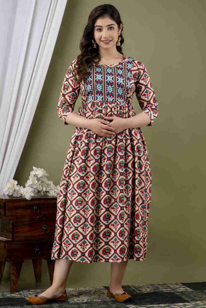 Hima Premium Cotton Anarkali Feeding & Maternity Kurti – 48 Inch Length, 2 Side Zips All-Day Comfort for Moms (Multi)