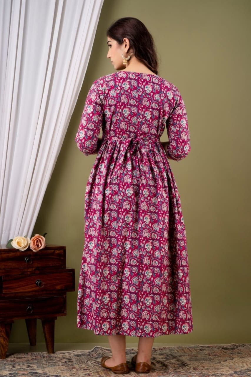 Hima Premium Cotton Anarkali Feeding & Maternity Kurti – 48 Inch Length, 2 Side Zips All-Day Comfort for Moms (Purple))