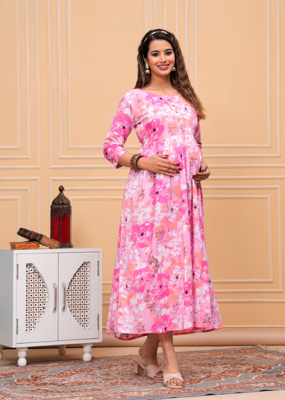 Pure Comfort: Hima Women's Pure Cotton Maternity Dress (Pink)(LUX001)