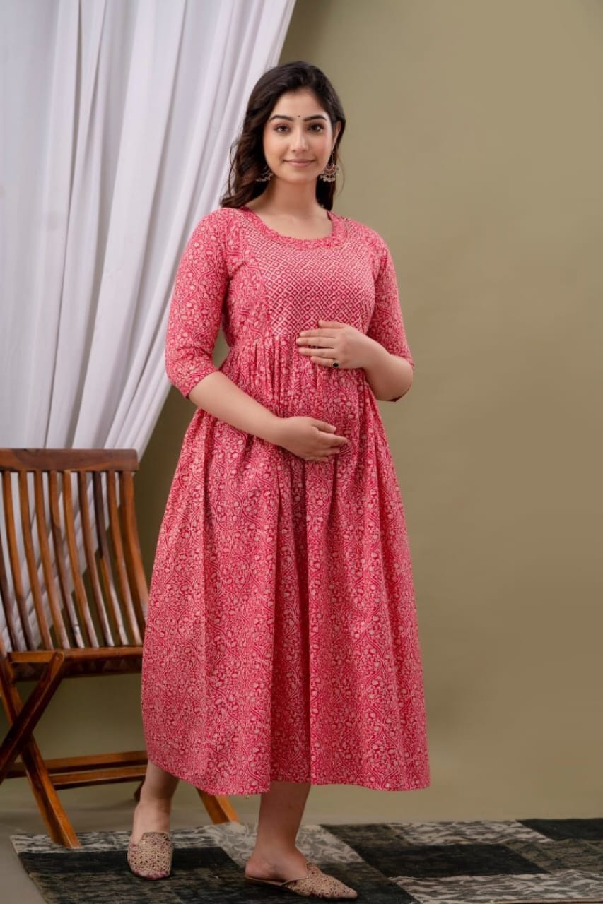 Hima Pure Cotton Anarkali Feeding & Maternity Kurti – Comfort Meets Elegance