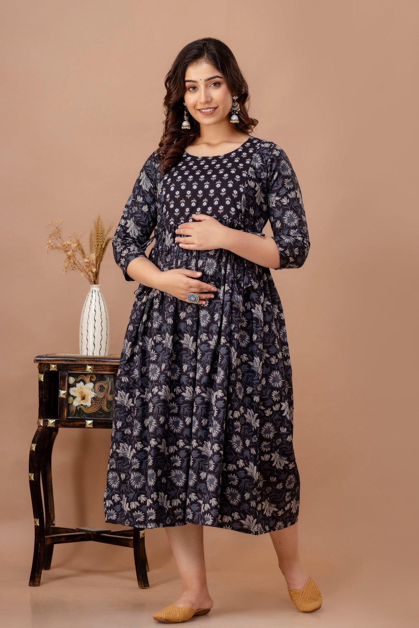 Hima Premium Cotton Anarkali Feeding & Maternity Kurti – 48 Inch Length, 2 Side Zips All-Day Comfort for Moms (Black)