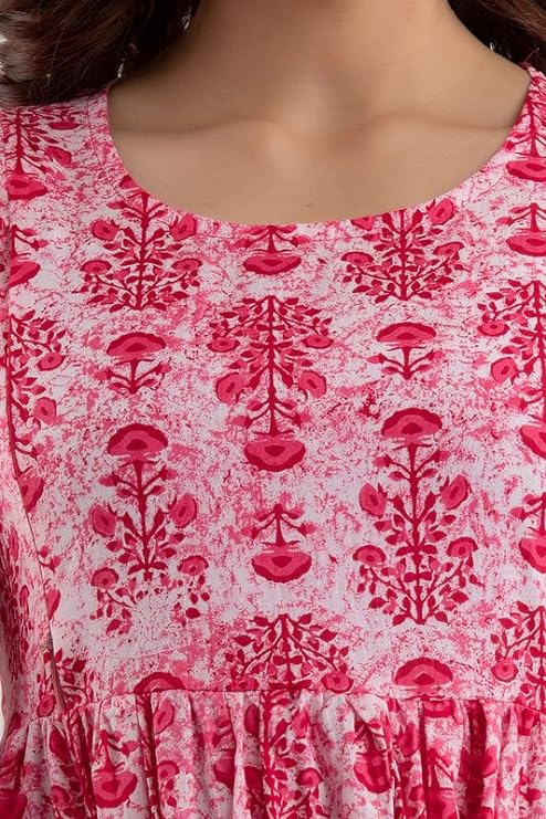 Hima Premium Cotton Anarkali Feeding & Maternity Kurti – 48 Inch Length, 2 Side Zips All-Day Comfort for Moms (Pink)