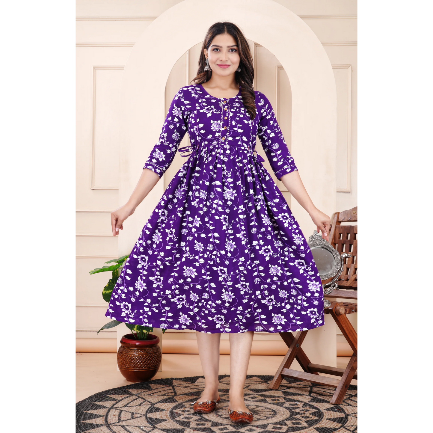 Hima Premium Cotton Anarkali Feeding & Maternity Kurti – 48 Inch Length, 2 Side Zips All-Day Comfort for Moms (Purple)