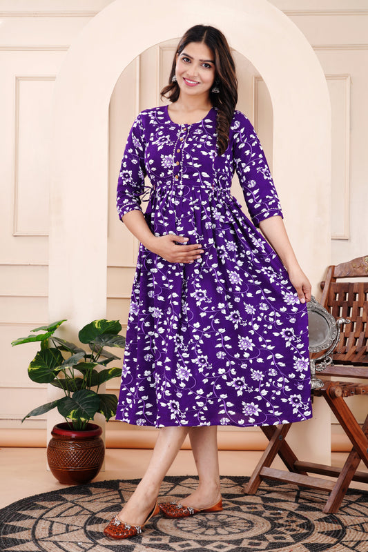 Hima Premium Cotton Anarkali Feeding & Maternity Kurti – 48 Inch Length, 2 Side Zips All-Day Comfort for Moms (Blue)