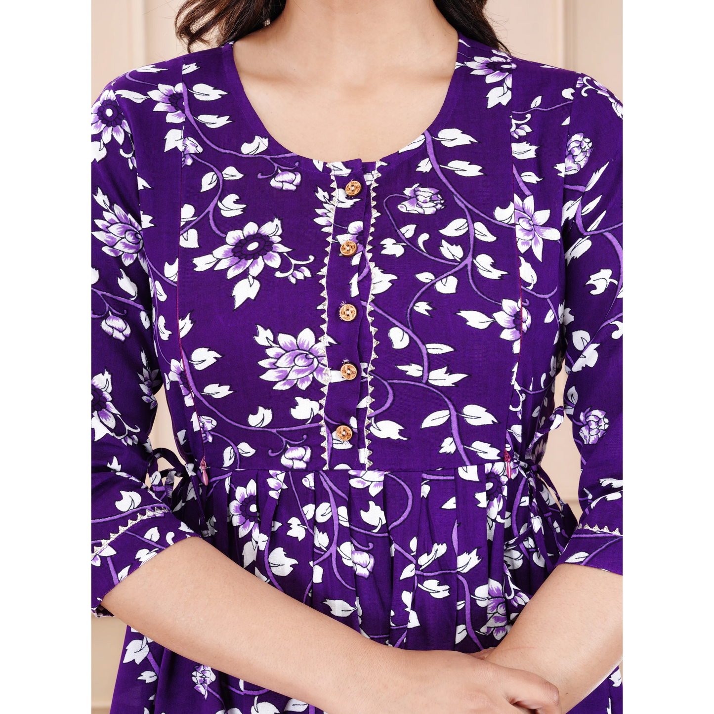 Hima Premium Cotton Anarkali Feeding & Maternity Kurti – 48 Inch Length, 2 Side Zips All-Day Comfort for Moms (Purple)