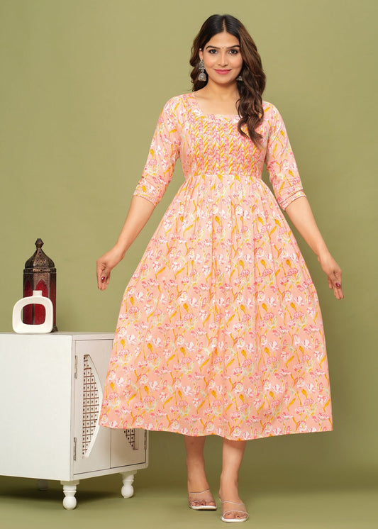 Hima Premium Cotton Anarkali Feeding & Maternity Kurti – 48 Inch Length, 2 Side Zips All-Day Comfort for Momsi (Pink)