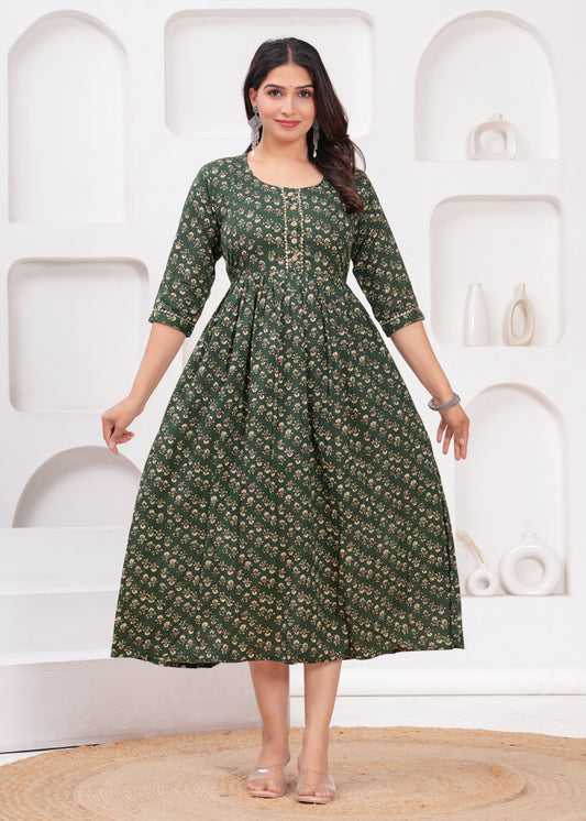 Hima Premium Cotton Anarkali Feeding & Maternity Kurti – 48 Inch Length, 2 Side Zips