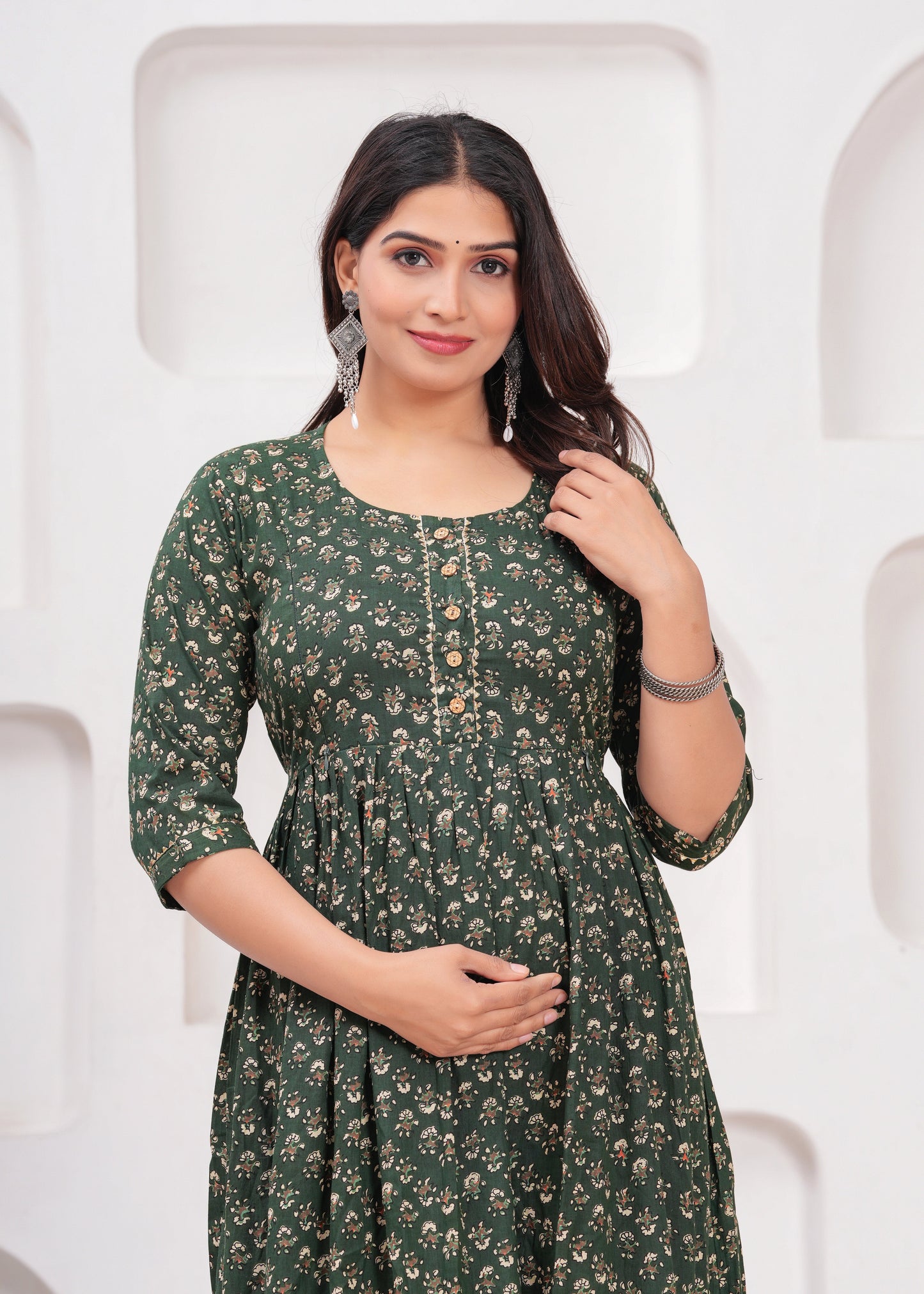 Hima Premium Cotton Anarkali Feeding & Maternity Kurti – 48 Inch Length, 2 Side Zips