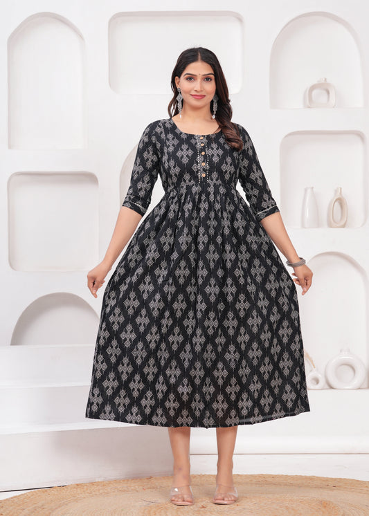 Hima Premium Cotton Anarkali Feeding & Maternity Kurti – 48 Inch Length, 2 Side Zips
