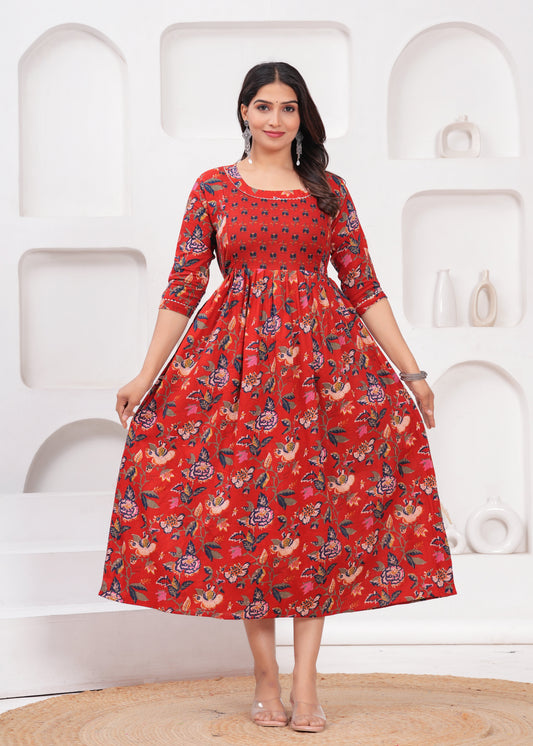 Hima Premium Cotton Anarkali Feeding & Maternity Kurti – 48 Inch Length, 2 Side Zips