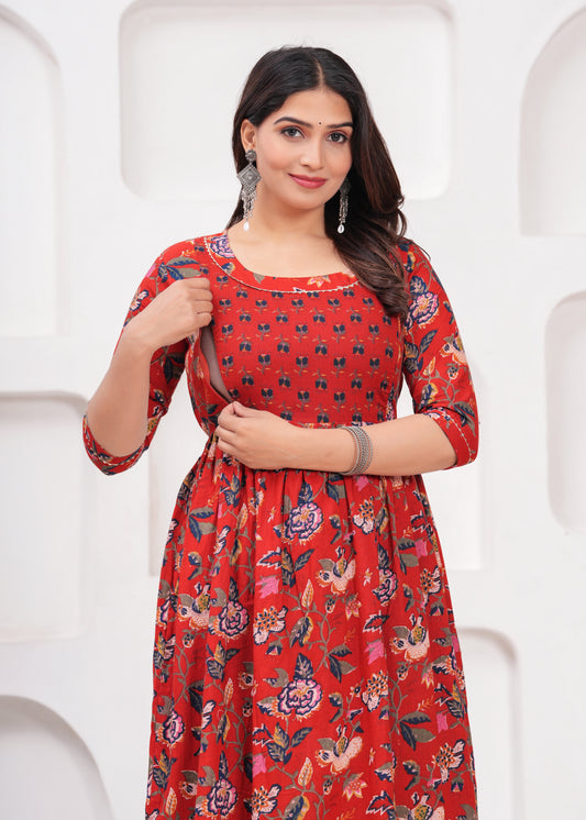 Hima Premium Cotton Anarkali Feeding & Maternity Kurti – 48 Inch Length, 2 Side Zips