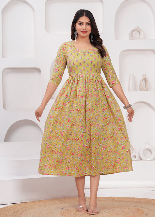 Hima Premium Cotton Anarkali Feeding & Maternity Kurti – 48 Inch Length, 2 Side Zips