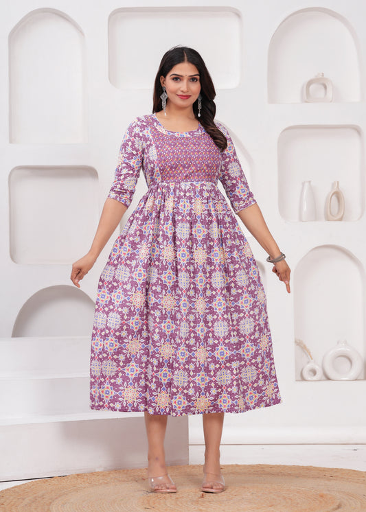 Hima Premium Cotton Anarkali Feeding & Maternity Kurti – 48 Inch Length, 2 Side Zips