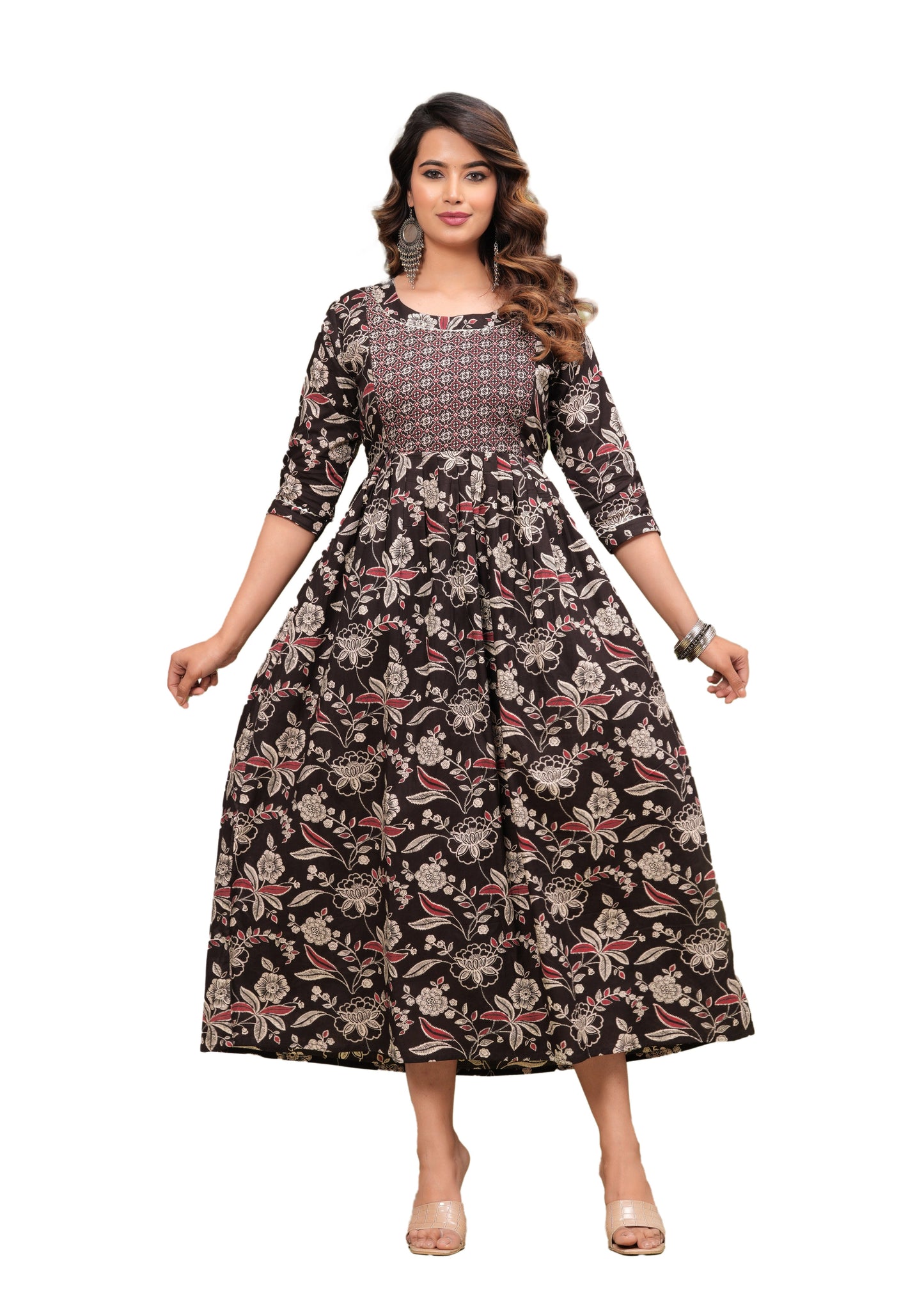 Hima Premium Cotton Anarkali Feeding & Maternity Kurti – 48 Inch Length, 2 Side Zips All-Day Comfort for Moms (Black)