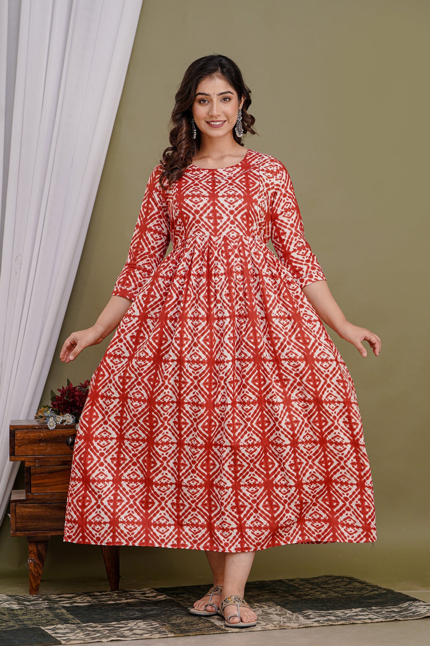 Hima Premium Cotton Anarkali Feeding & Maternity Kurti – 48 Inch Length, 2 Side Zips All-Day Comfort for Moms (Orange)