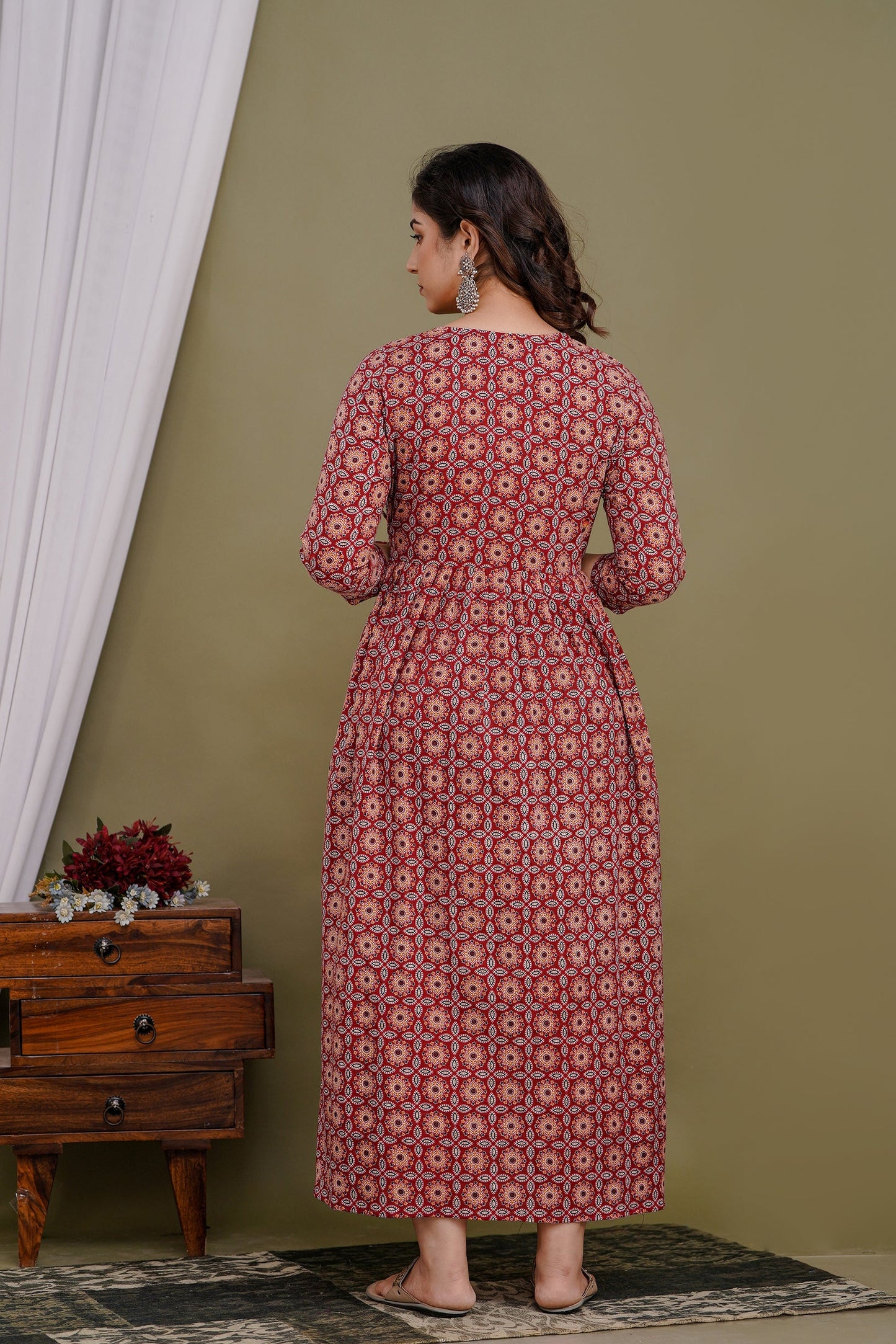 Versatile Comfort: Hima Women's Maternity Cum Feeding Gown Kurtis (Red)(TUL001)