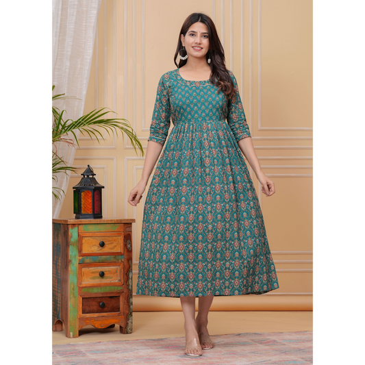 Hima Anarkali Feeding & Maternity Kurti – Effortless Style & All-Day Comfort for Moms (Green)
