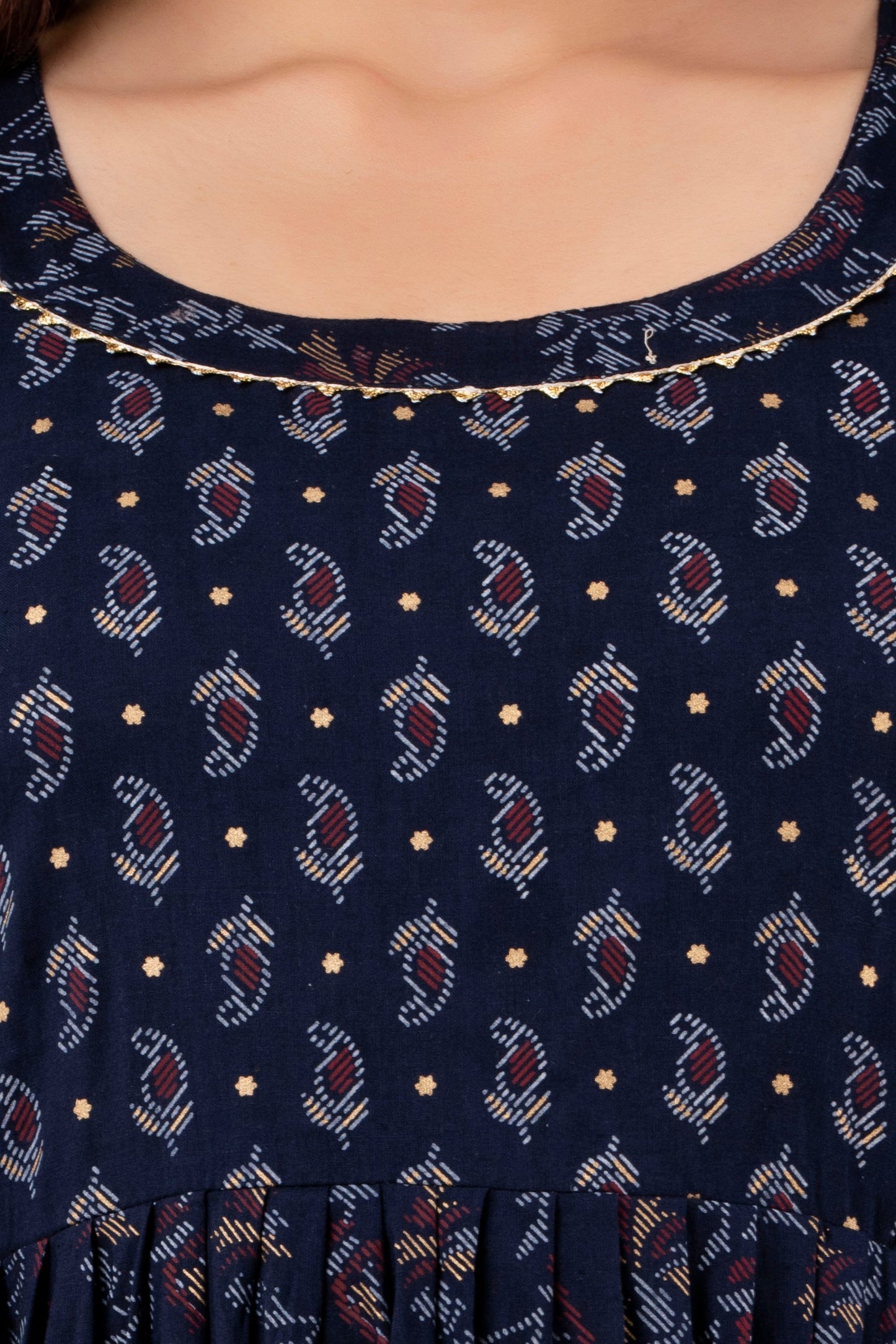 Hima Premium Cotton Anarkali Feeding & Maternity Kurti – 48 Inch Length, 2 Side Zips All-Day Comfort for Moms Dark Blue