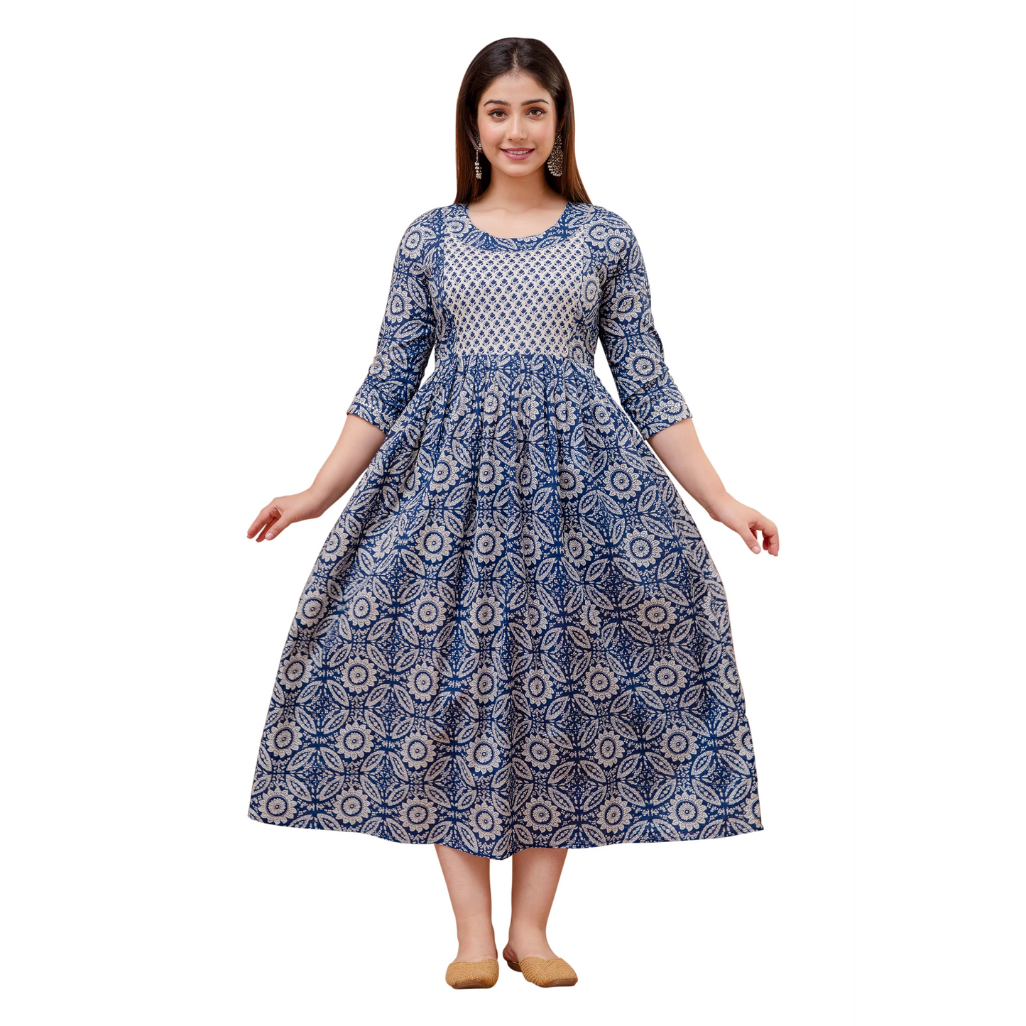 Hima Premium Cotton Anarkali Feeding & Maternity Kurti – 48 Inch Length, 2 Side Zips All-Day Comfort for Moms (Blue)