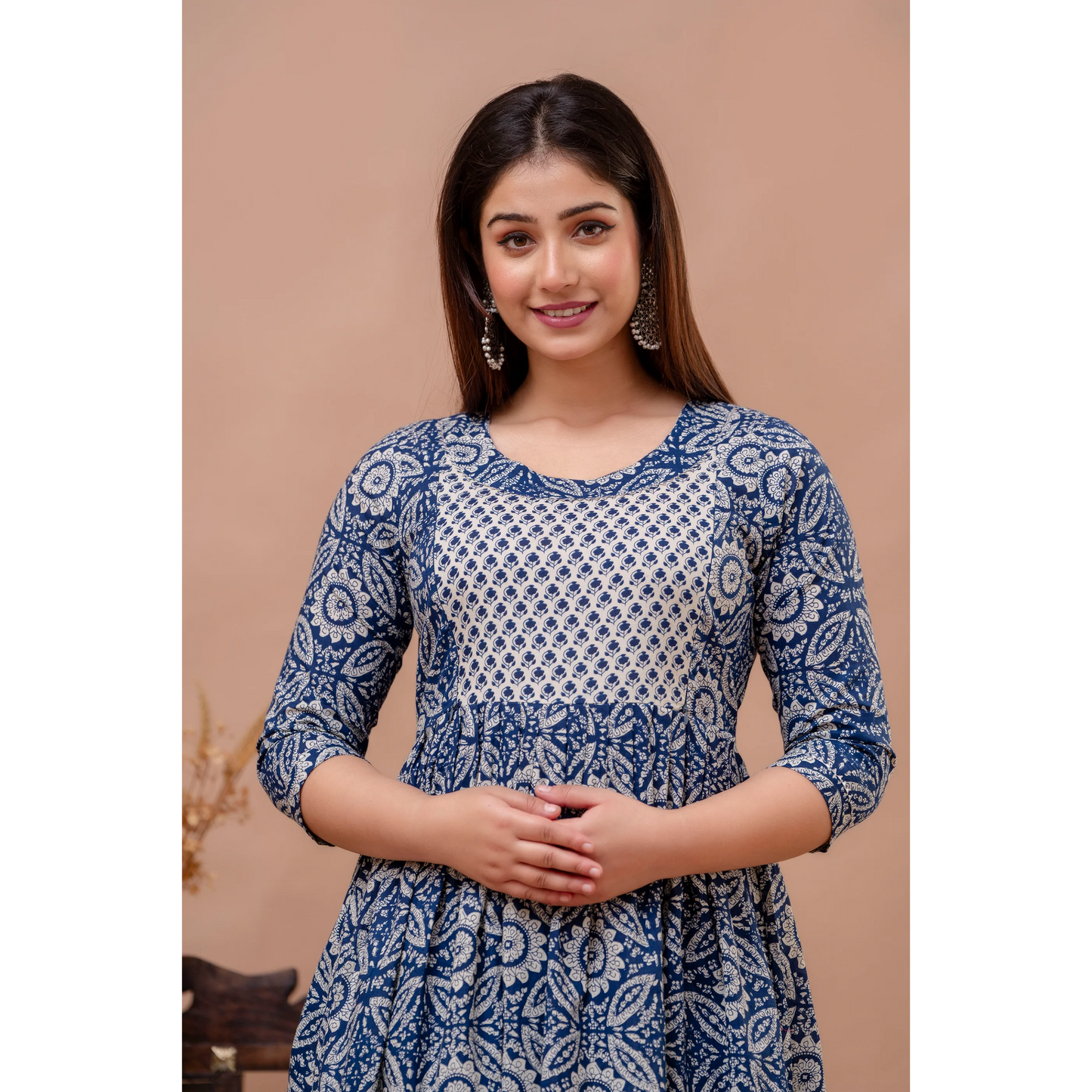 Hima Premium Cotton Anarkali Feeding & Maternity Kurti – 48 Inch Length, 2 Side Zips All-Day Comfort for Moms (Blue)