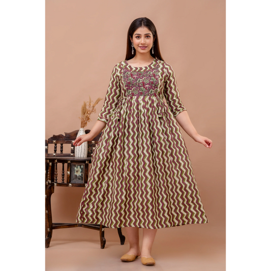 Hima Premium Quality Cotton Maternity Cum Feeding kurti (Brown)