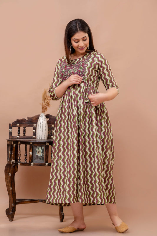 Hima Premium Cotton Anarkali Feeding & Maternity Kurti – 48 Inch Length, 2 Side Zips All-Day Comfort for Moms zik zeck