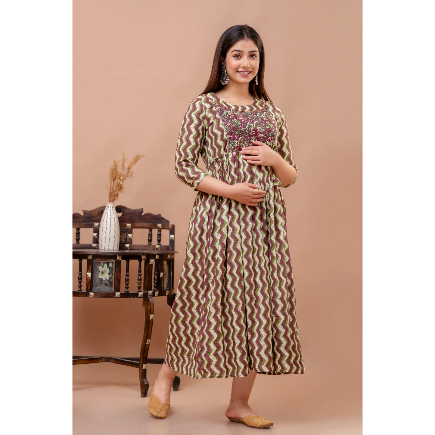 Hima Premium Quality Cotton Maternity Cum Feeding kurti (Brown)