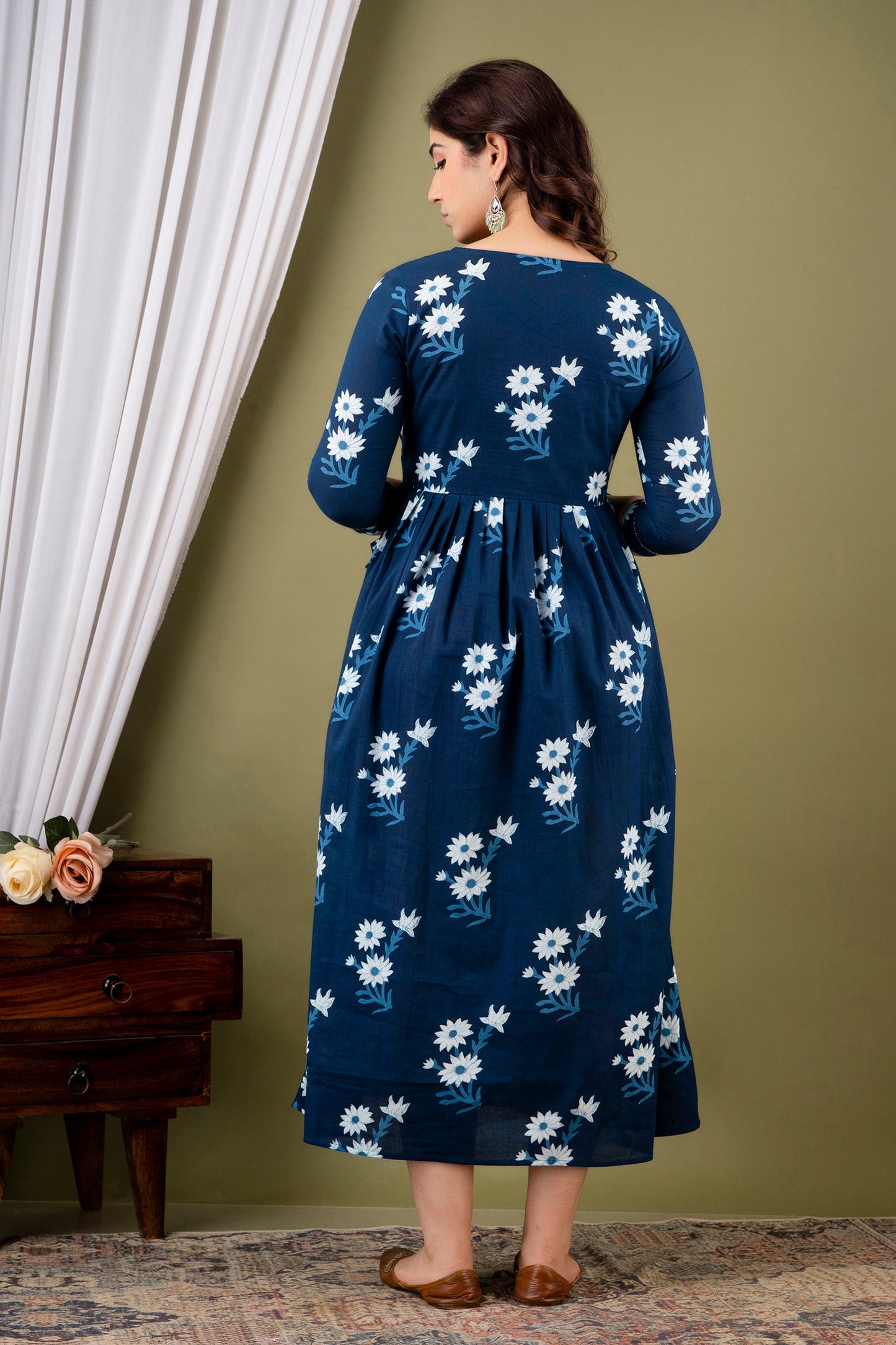 Hima Premium Cotton Anarkali Feeding & Maternity Kurti – 48 Inch Length, 2 Side Zips All-Day Comfort for Moms (Blue)