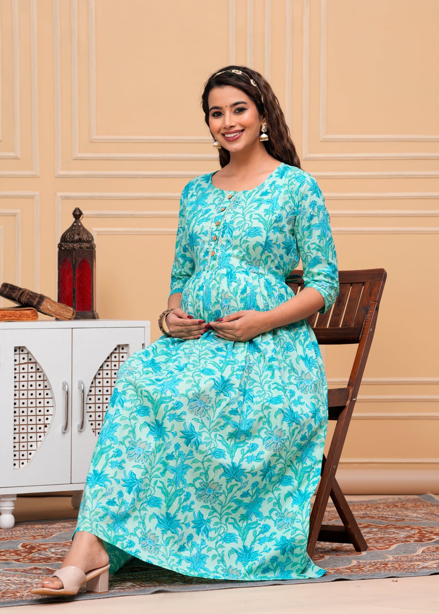 Hima Premium Cotton Anarkali Feeding & Maternity Kurti – 48 Inch Length, 2 Side Zips All-Day Comfort for Moms (Green)