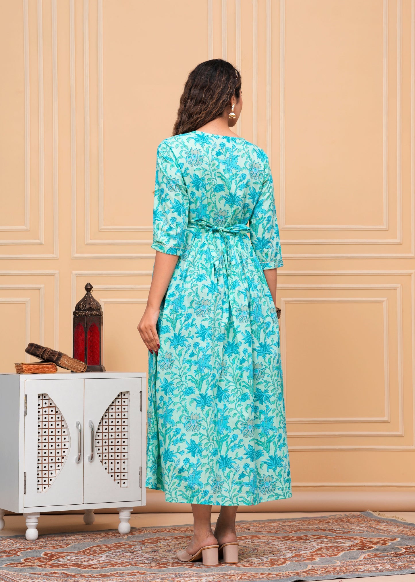 Hima Premium Cotton Anarkali Feeding & Maternity Kurti – 48 Inch Length, 2 Side Zips All-Day Comfort for Moms (Green)