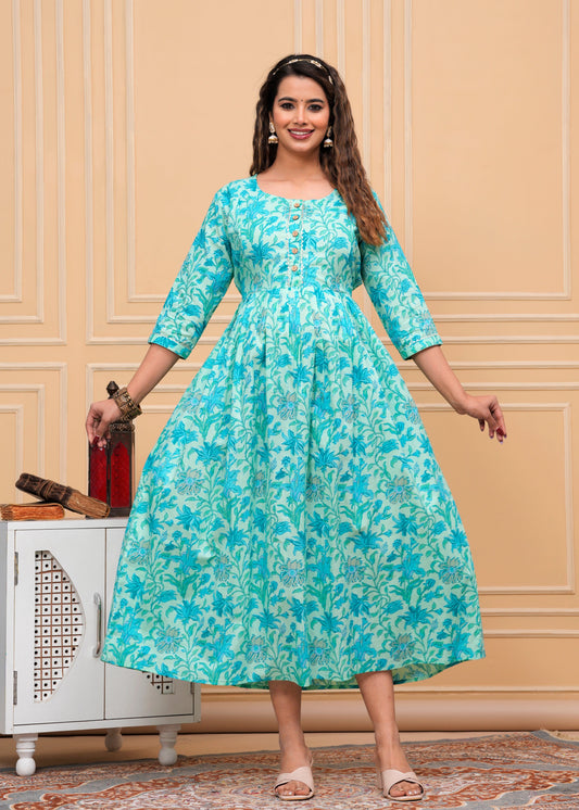 Hima Premium Cotton Anarkali Feeding & Maternity Kurti – 48 Inch Length, 2 Side Zips All-Day Comfort for Moms (Green)