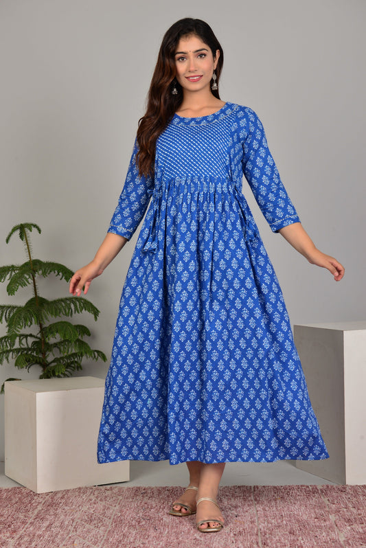 Hima Premium Cotton Anarkali Feeding & Maternity Kurti – 48 Inch Length, 2 Side Zips All-Day Comfort for Moms (Blue)