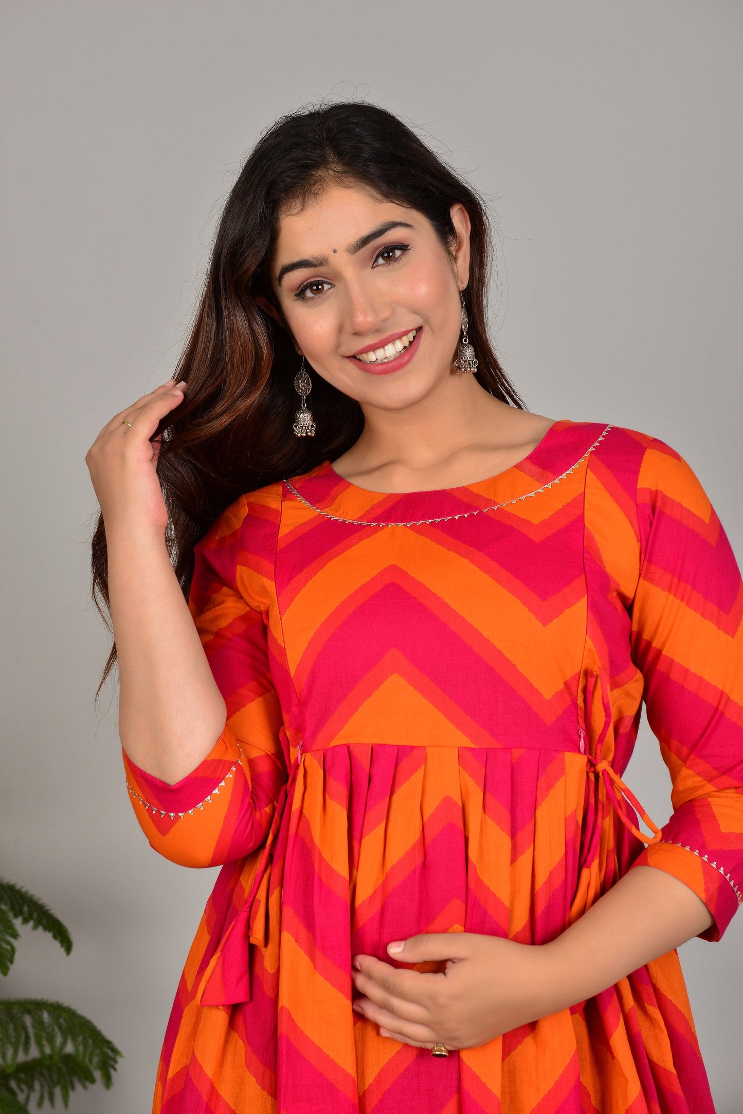 Hima Premium Cotton Anarkali Feeding & Maternity Kurti – 48 Inch Length, 2 Side Zips All-Day Comfort for Moms (Orange)