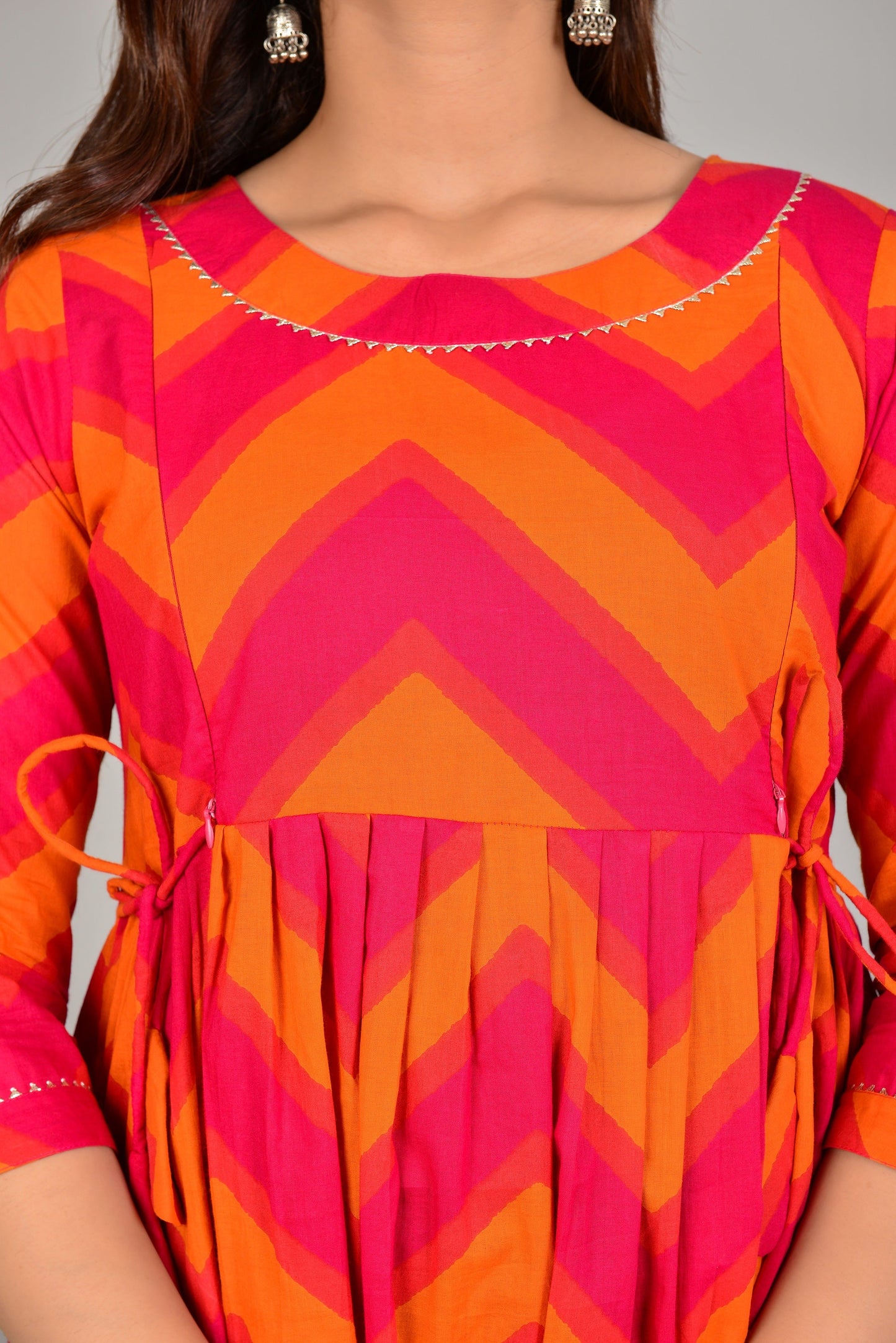 Hima Premium Cotton Anarkali Feeding & Maternity Kurti – 48 Inch Length, 2 Side Zips All-Day Comfort for Moms (Orange)