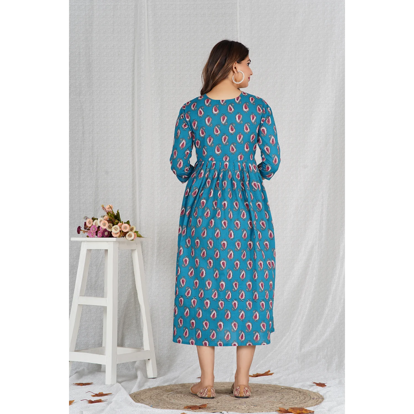Hima Premium Cotton Anarkali Feeding & Maternity Kurti – 48 Inch Length, 2 Side Zips All-Day Comfort for Moms (Blue)