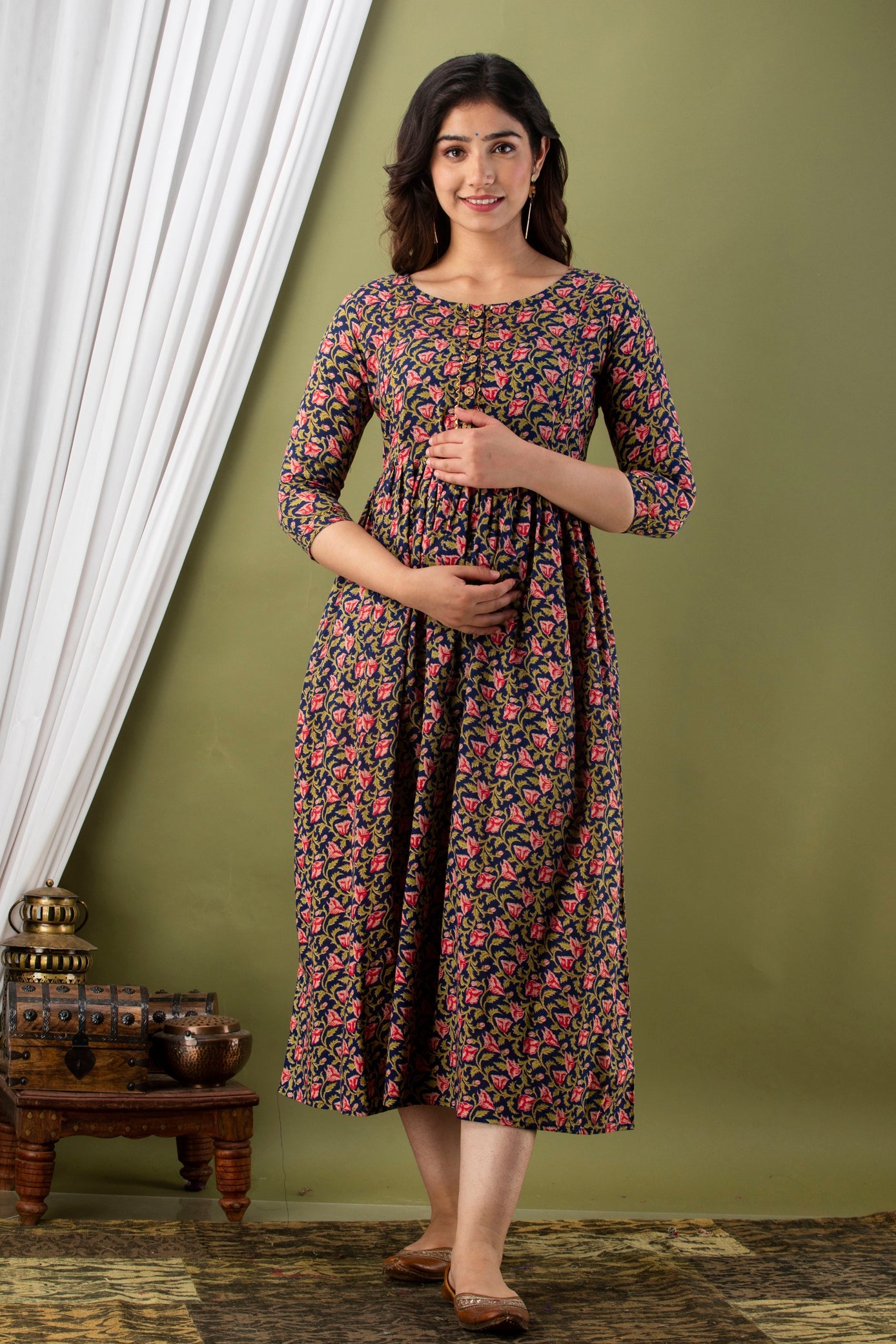 Hima Premium Cotton Anarkali Feeding & Maternity Kurti – 48 Inch Length, 2 Side Zips All-Day Comfort for Moms (Grey)