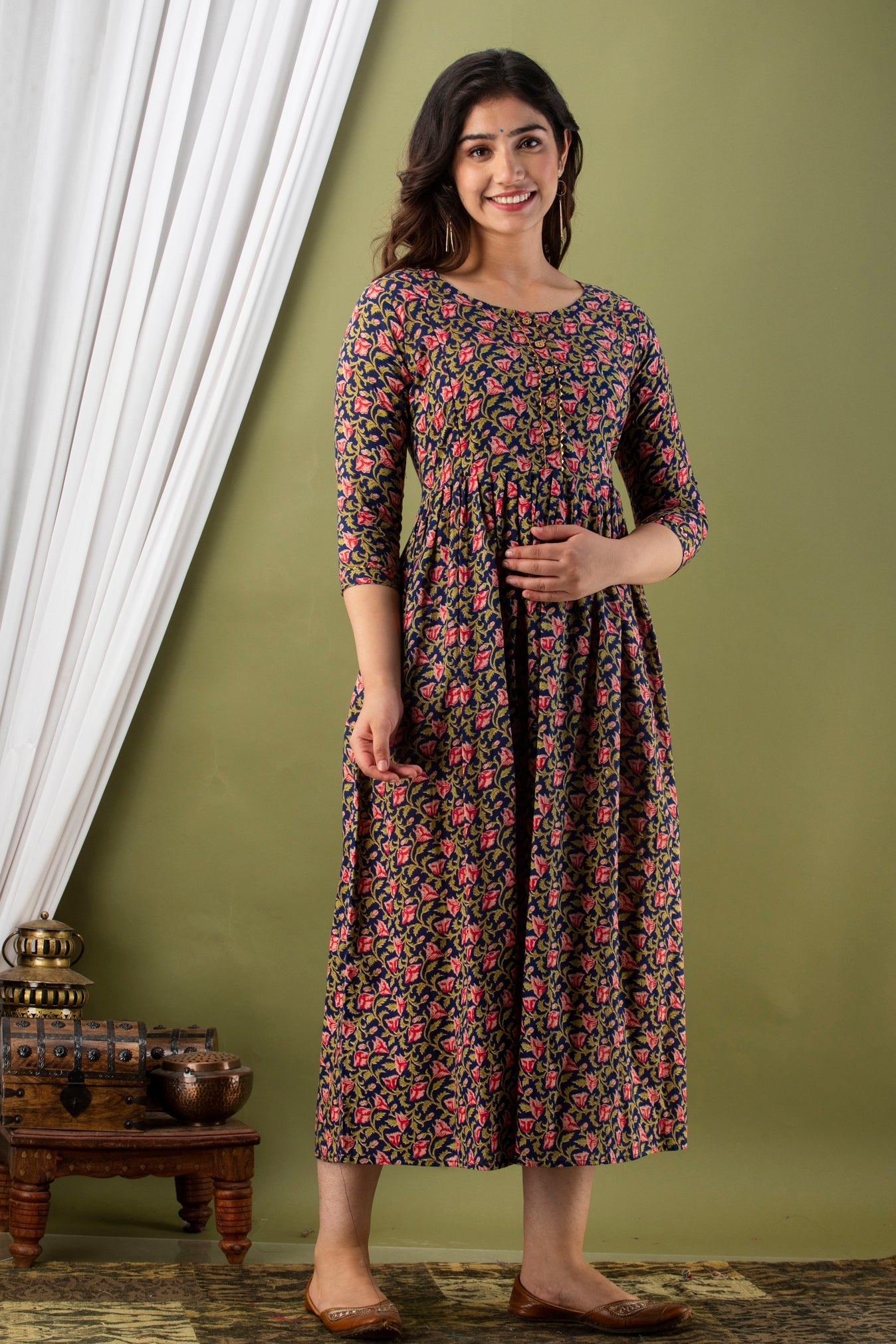 Hima Premium Cotton Anarkali Feeding & Maternity Kurti – 48 Inch Length, 2 Side Zips All-Day Comfort for Moms (Grey)