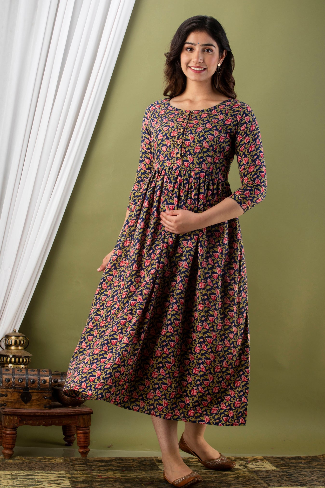 Hima Premium Cotton Anarkali Feeding & Maternity Kurti – 48 Inch Length, 2 Side Zips All-Day Comfort for Moms (Grey)