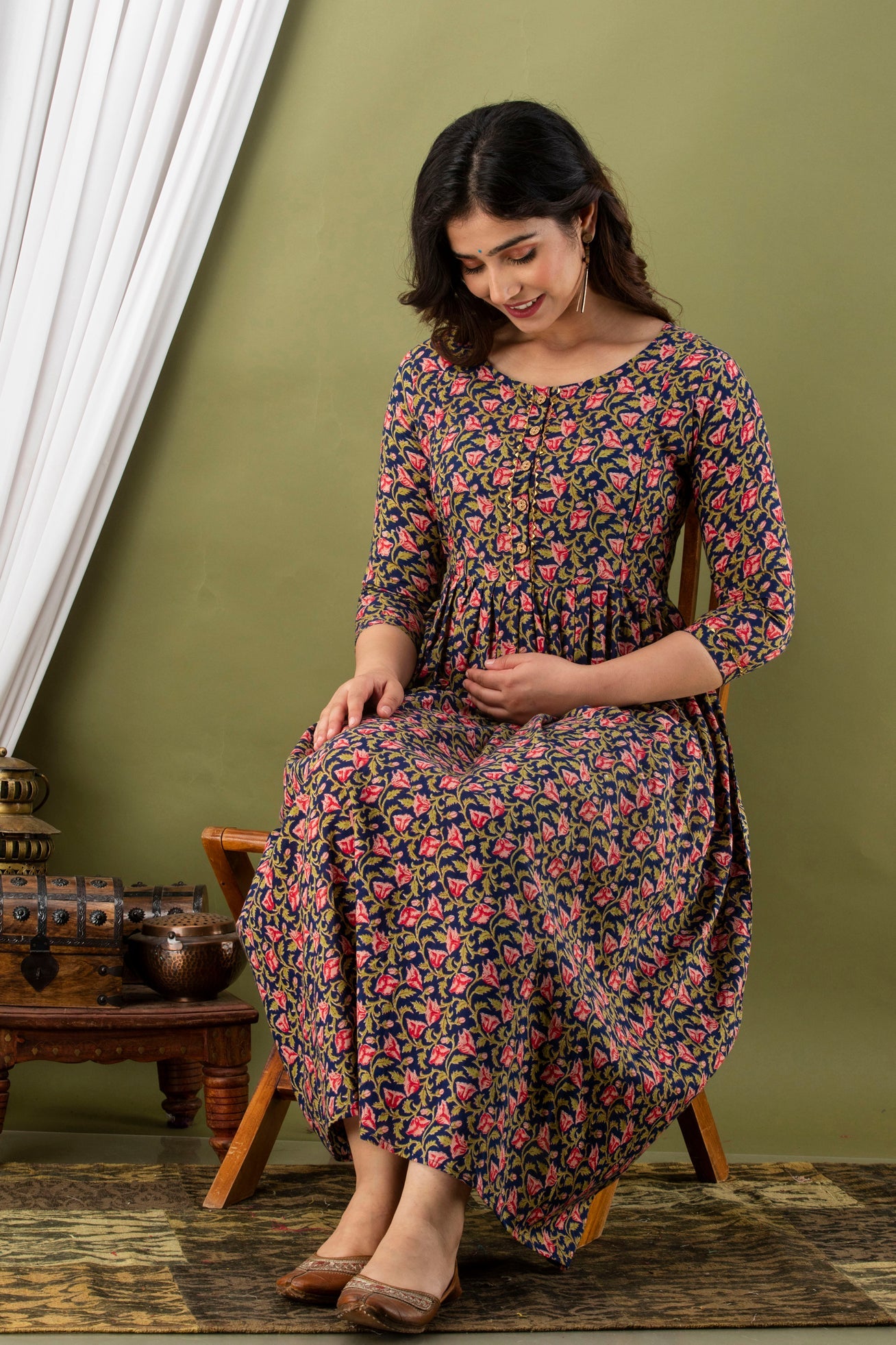 Hima Premium Cotton Anarkali Feeding & Maternity Kurti – 48 Inch Length, 2 Side Zips All-Day Comfort for Moms (Grey)