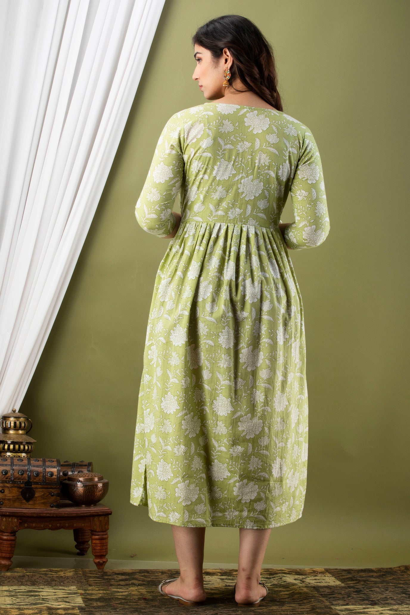 Hima Premium Cotton Anarkali Feeding & Maternity Kurti – 48 Inch Length, 2 Side Zips All-Day Comfort for Moms (Light Green)