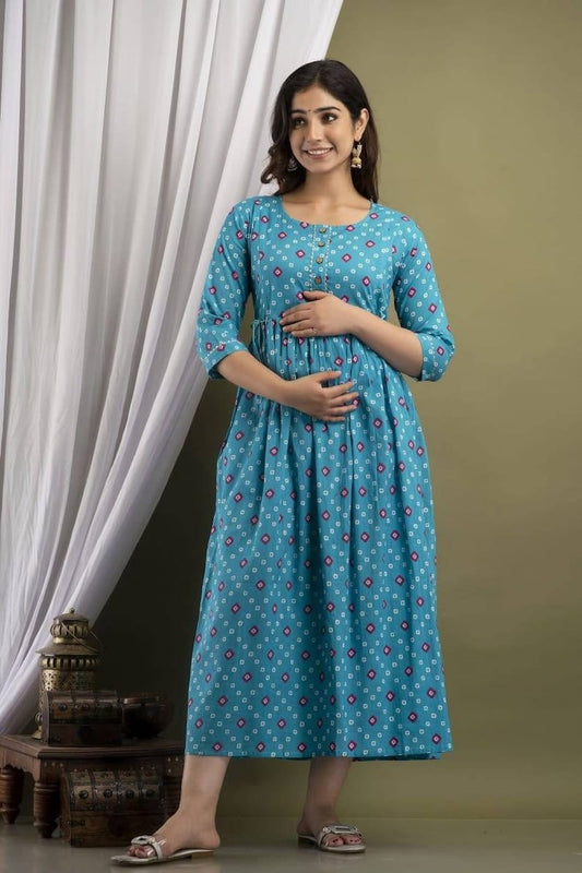 Hima Premium Cotton Anarkali Feeding & Maternity Kurti – 48 Inch Length, 2 Side Zips All-Day Comfort for Moms Sky Blue
